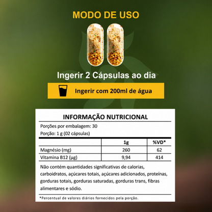 Suplemento de 6 magnésio com vitamina B12 para o bem-estar geral.