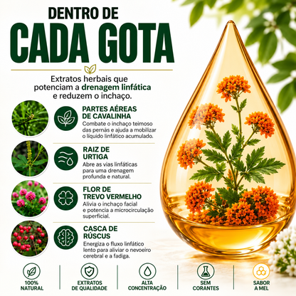 Gotas de plantas para drenagem linfática, que ajudam a reduzir o inchaço e a sensação de peso.